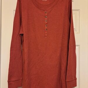 Natural Reflections Women's Henley Top - Brick Red ‘baby waffle’ fabric